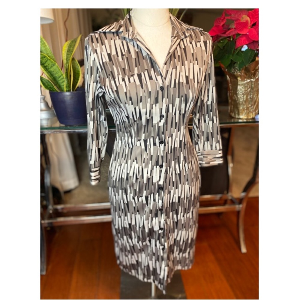 Long sleeve patterned button down dress